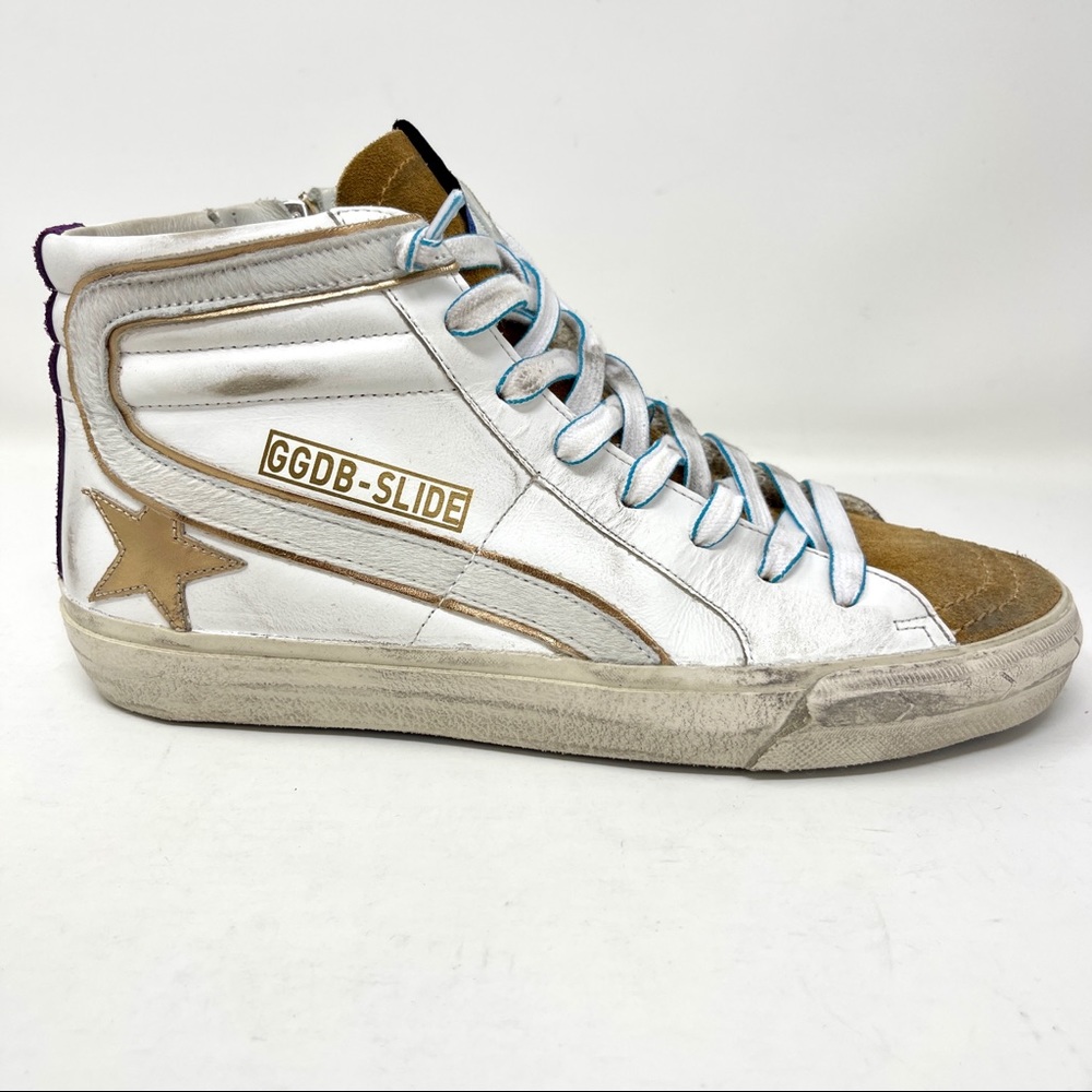 Golden Goose Hight Tops SLIDE Women Sneakers White Leather Pony US 10 EU 40